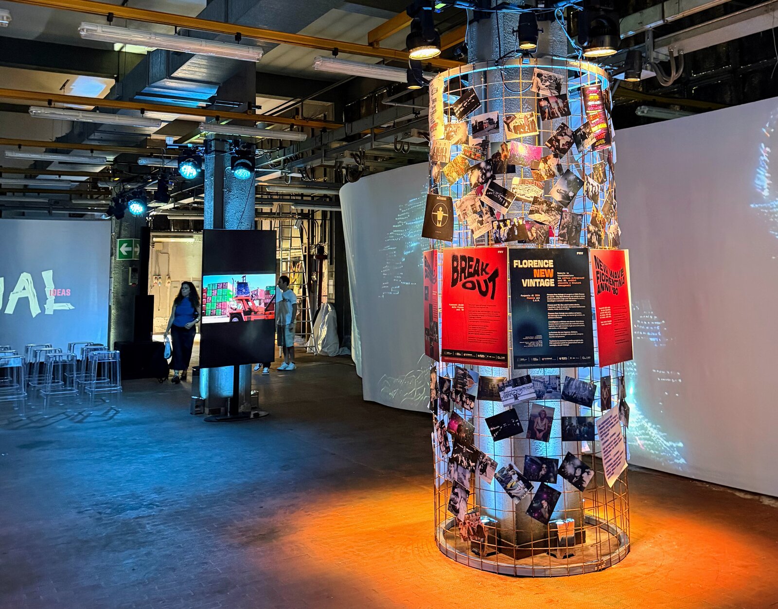 Student installation Florence New Vintage with photographs and posters wrapped around an industrial column